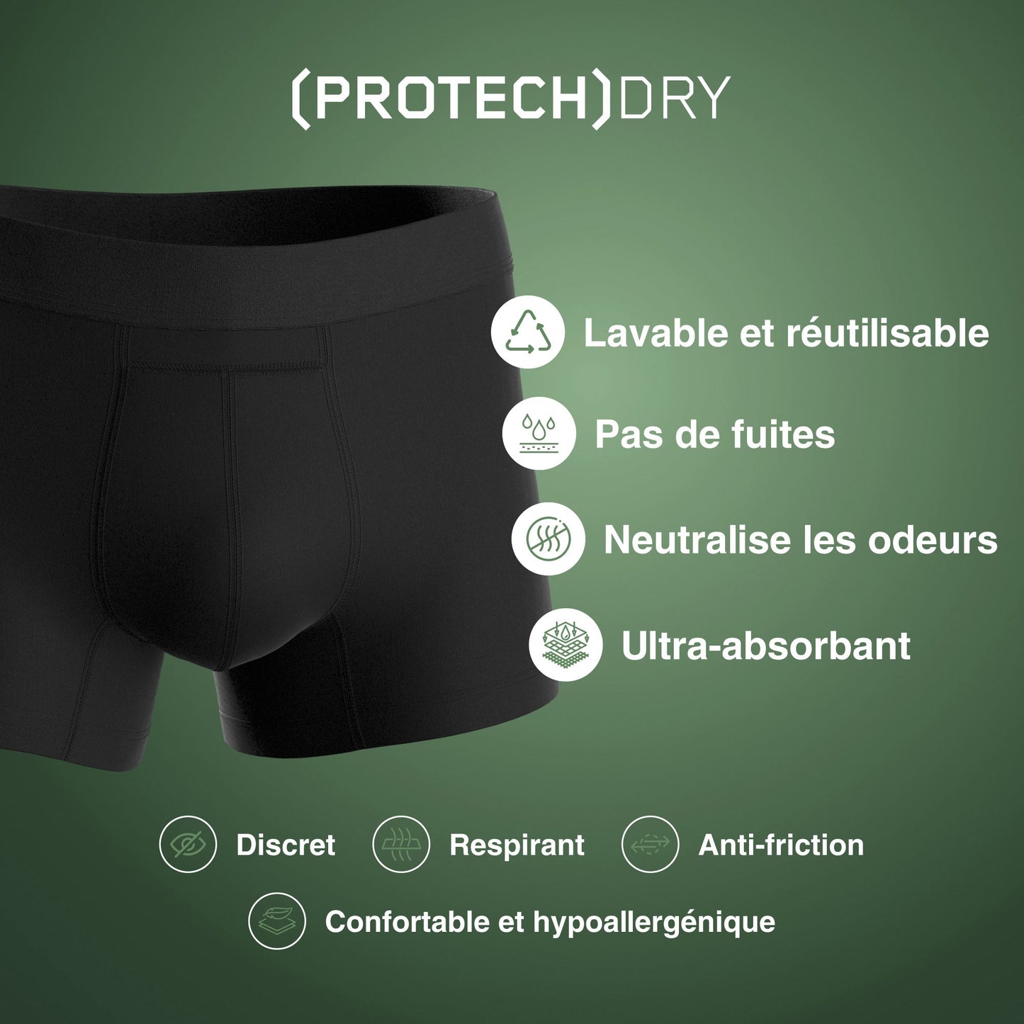 Boxer absorbant anti-fuites noir NAHHOU lavable, pas de fuites, anti-odeur, ultra-absorbant