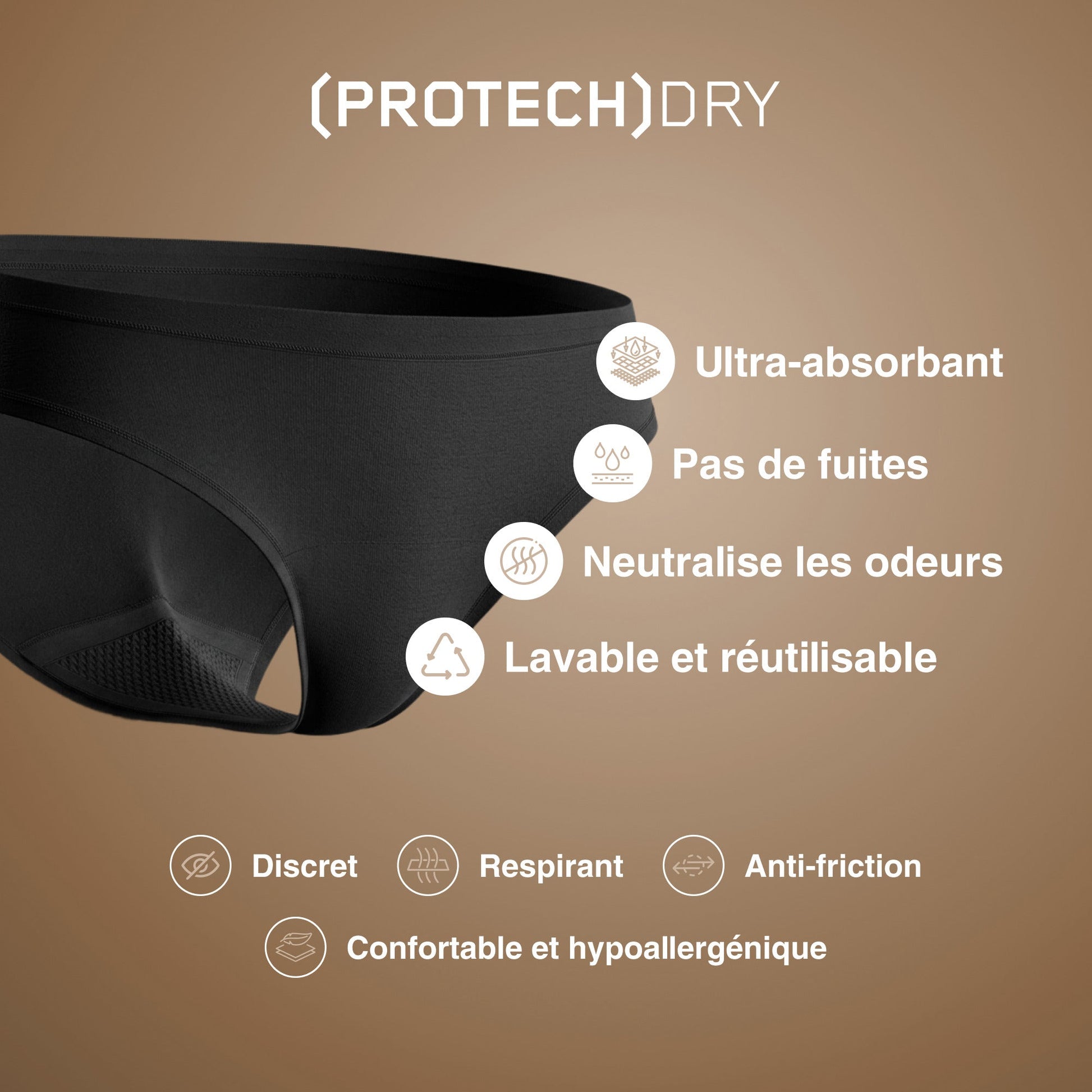 Culotte absorbante anti-fuites noire NAHHOU lavable, pas de fuites, anti-odeur, ultra-absorbante