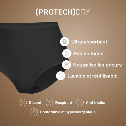 Culotte absorbante taille haute noire NAHHOU lavable, pas de fuites, anti-odeur, ultra-absorbante