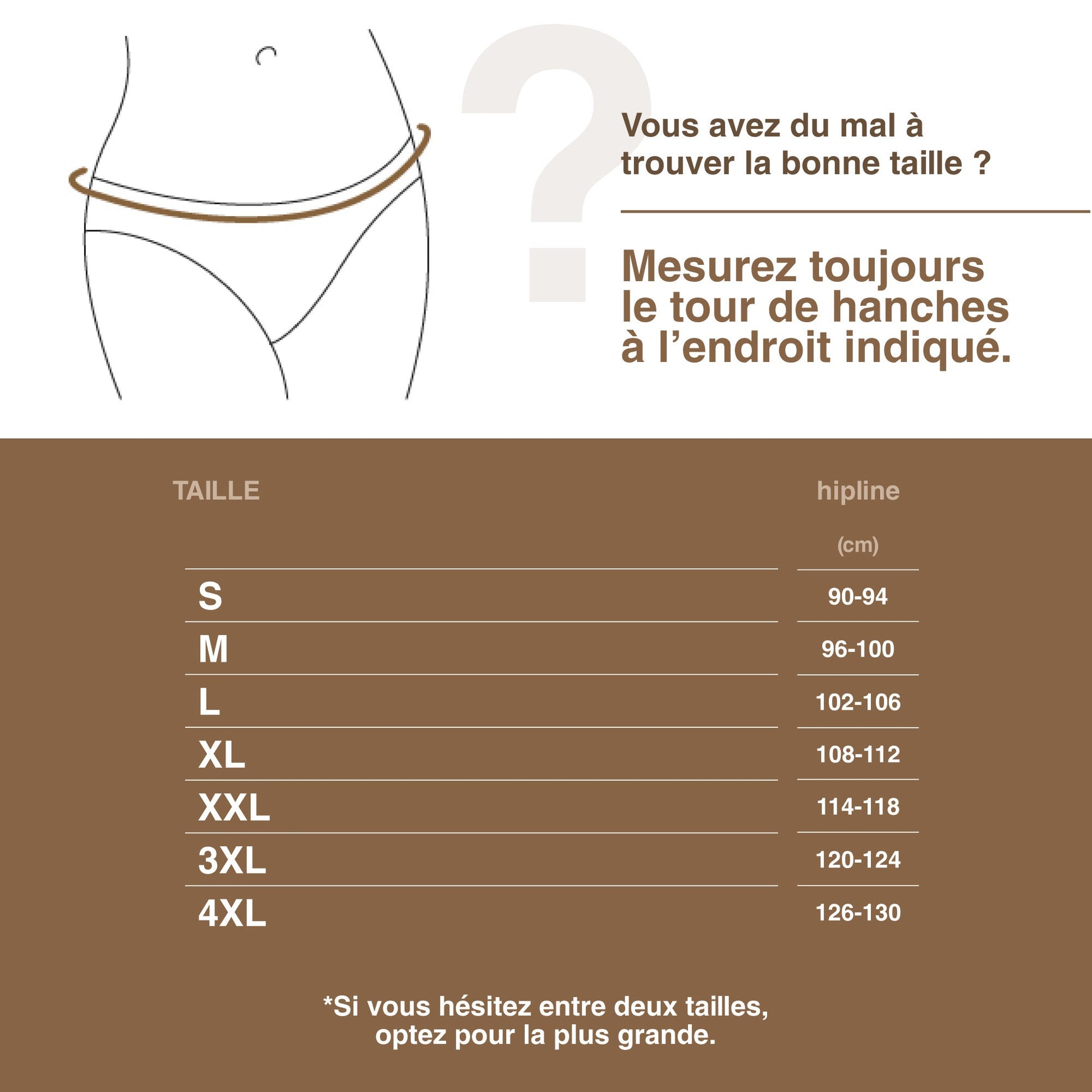 Guide des tailles femme tour de hanches en centimètres