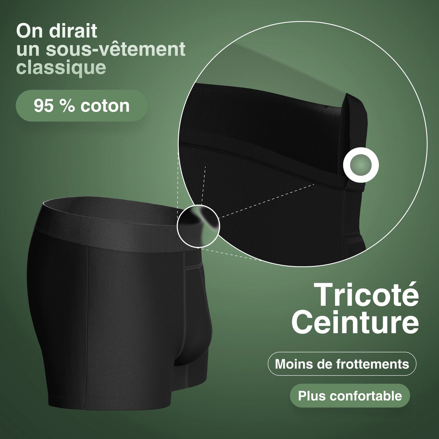 Ceinture tricotée du boxer absorbant moins de frottements, plus confortable