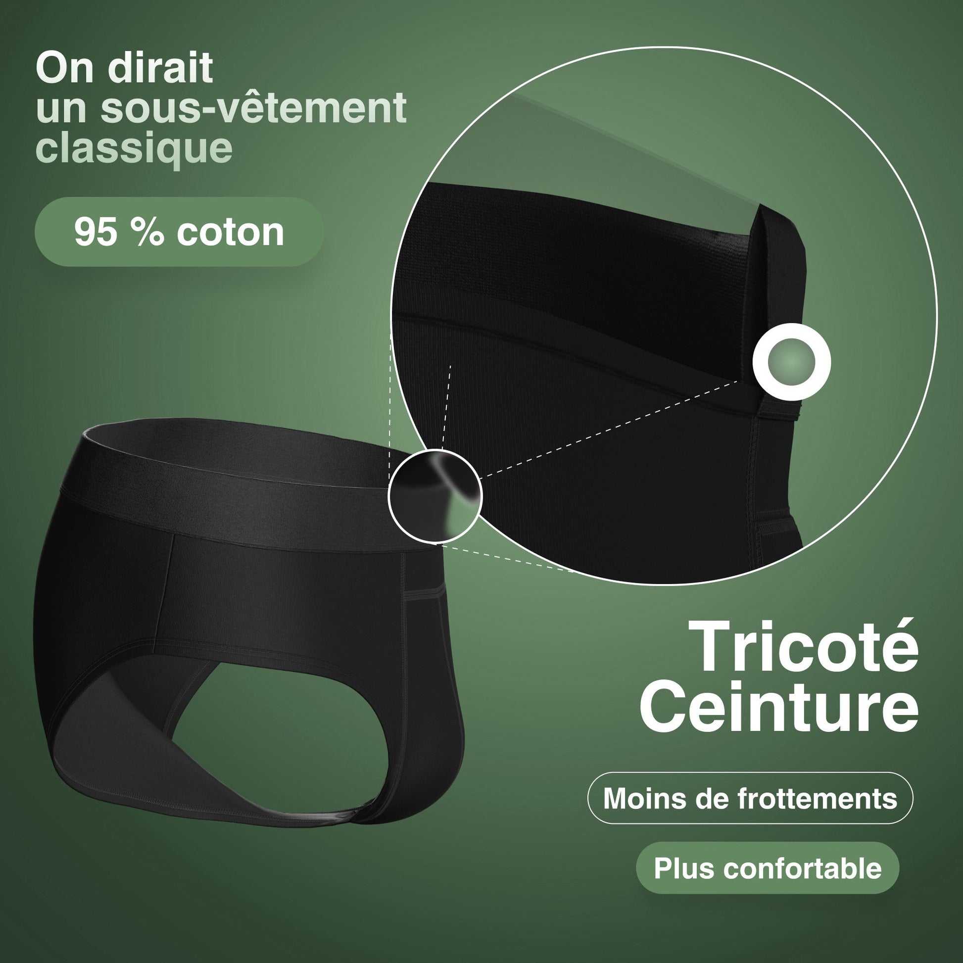Ceinture tricotée du slip absorbant moins de frottements, plus confortable