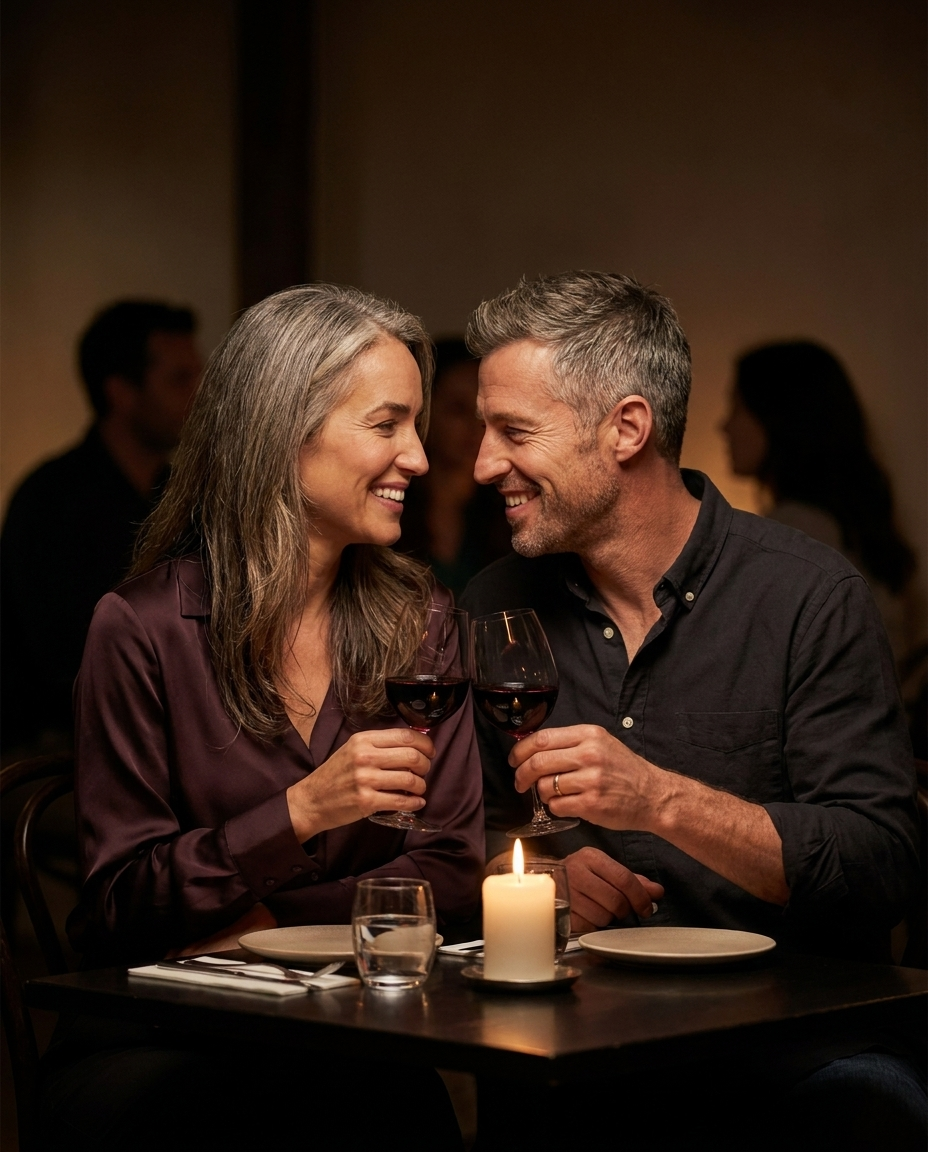 Image générée par IA — Léa et André au restaurant, la soirée savourée jusqu'au bout
