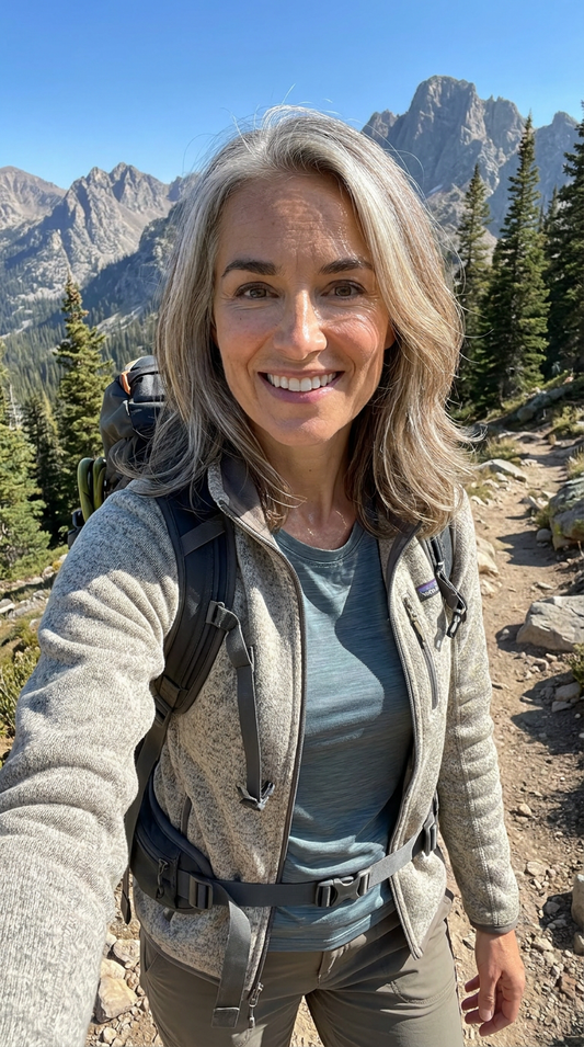 Image générée par IA — Léa, ambassadrice NAHHOU, en randonnée en montagne : bouger sans y penser